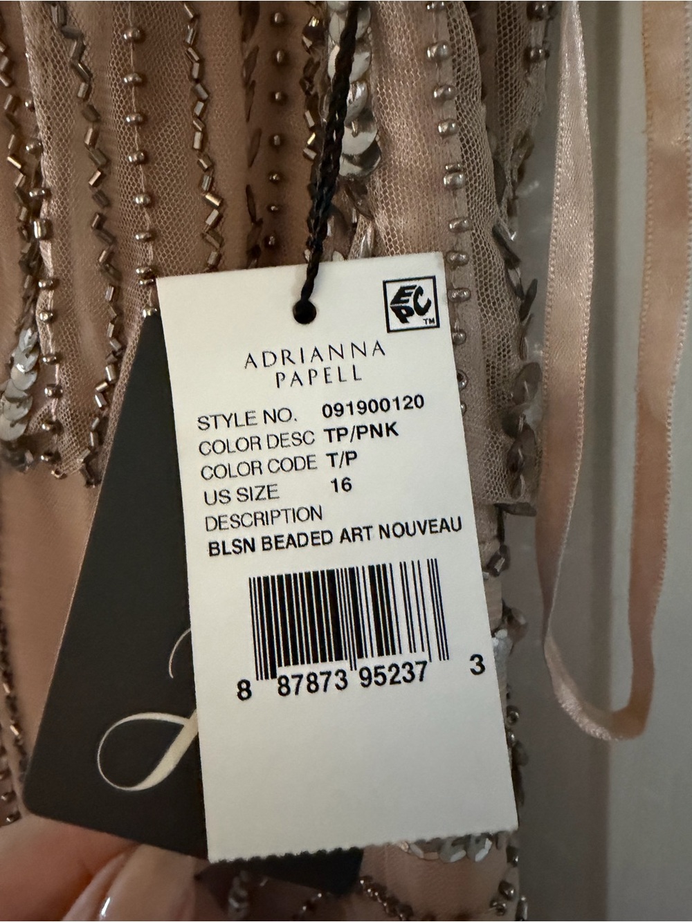 Adrianna Papell Pink Champagne Beaded V-Neck evening gown - Picture 2 of 7